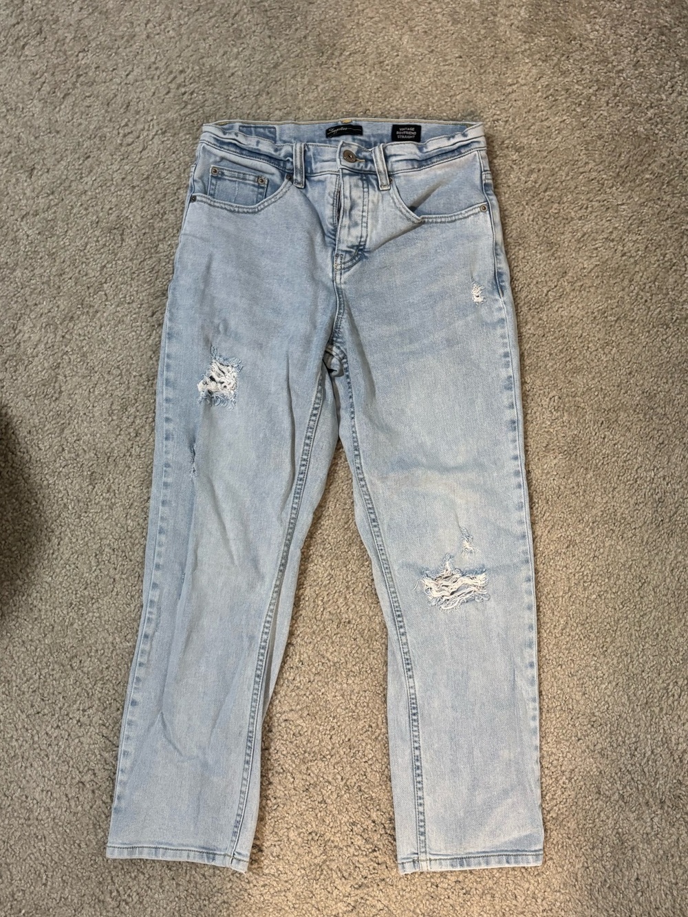 Light Wash Straight Leg Women's Jeans with Distressed Detail